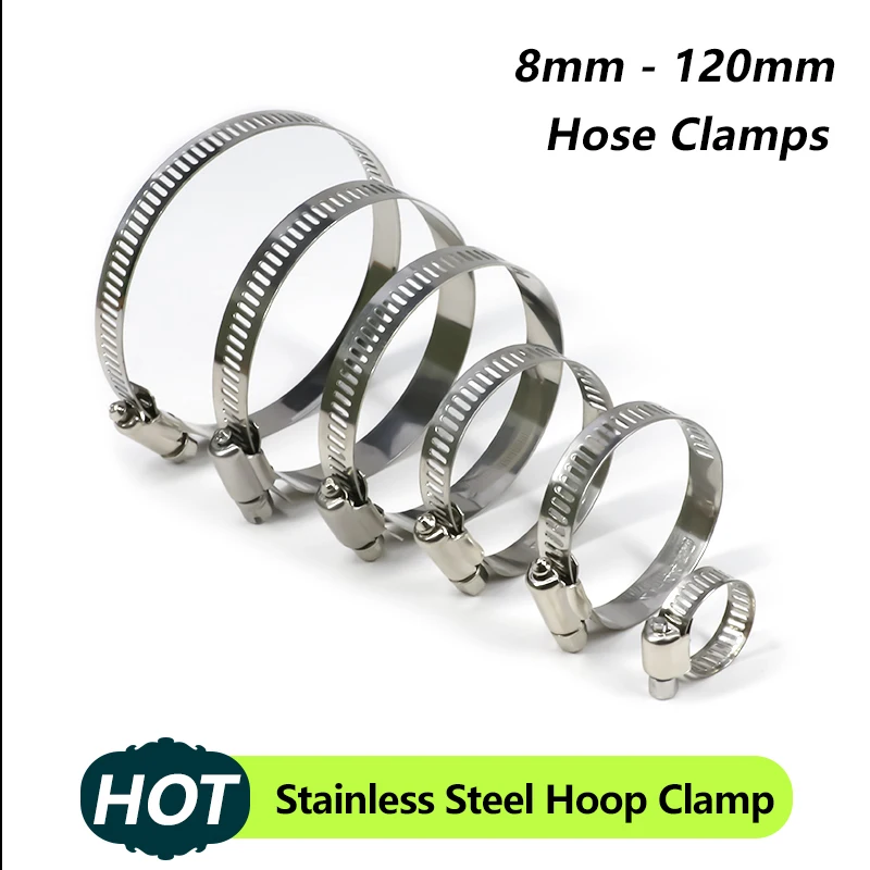 

8 - 120mm Adjustable Hose Clamps Stainless Steel Hoop Clamp Worm Gear Hose Clip Lock Hardware Water Pipe Car Fuel Pipe Plumbing