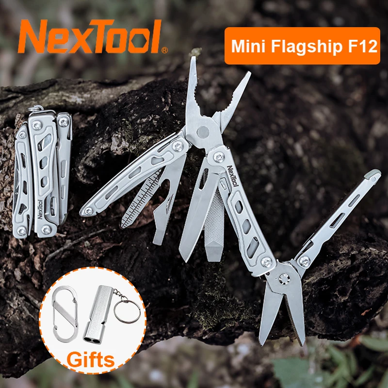 NexTool Mini Flagship F12 Multi-tool 13-in-1 Keychain Multitool with Serrated Scissors Upgraded 80Cr14Mov Steel EDC Pocket Tool