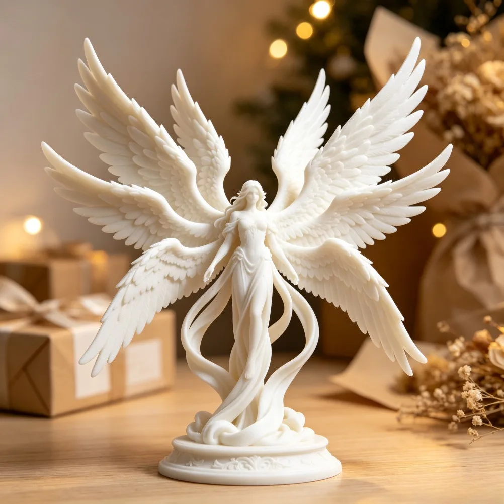 Eight-Winged Angel Advent Figurine 3D Printed Elegant Seraph Sculpture Fantasy Female Statue Desktop Ornament Collectible Gift