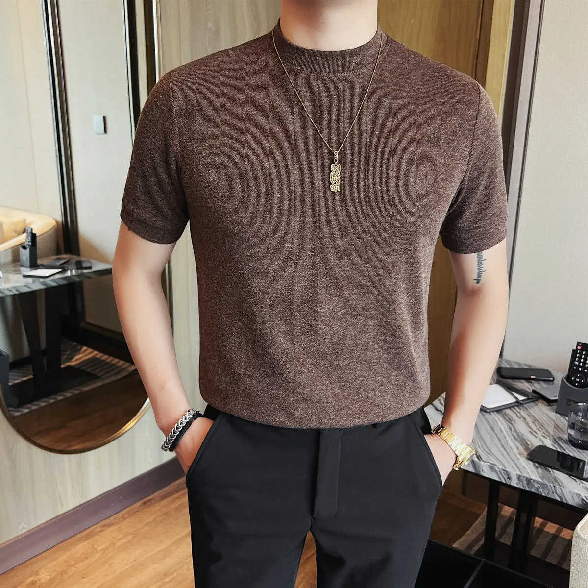 2026 Summer Short Sleeve T-shirt Men Fashion Slim Round Neck Casual T-shirts Social Streetwear Breathable Comfortable Tshirts