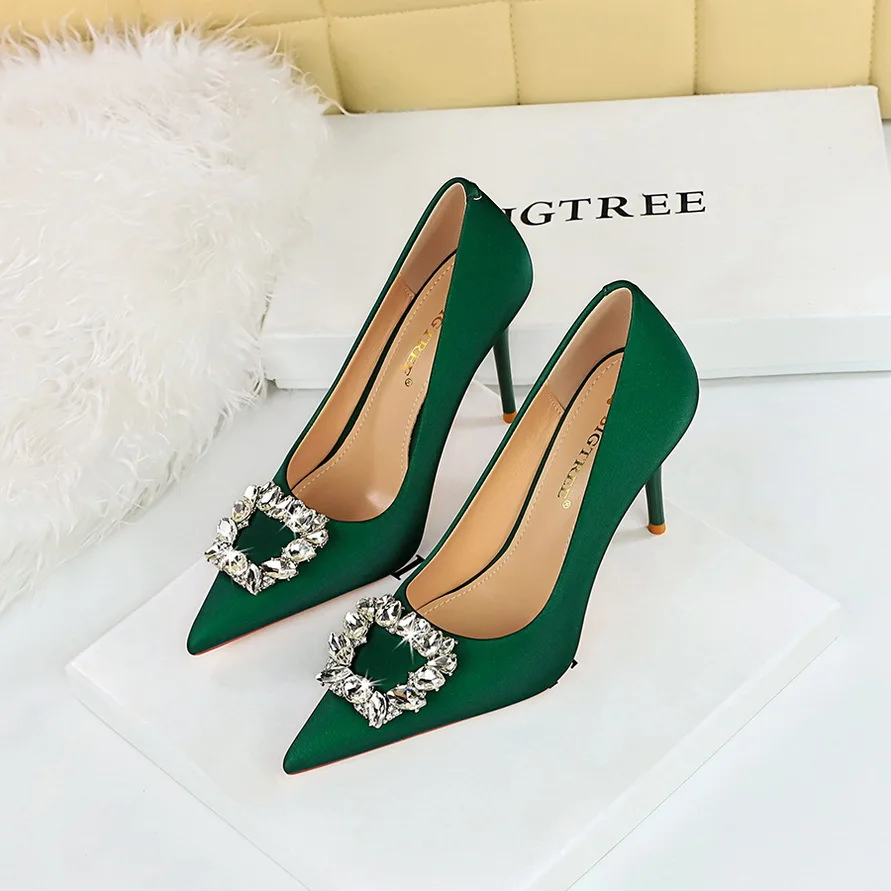 

BIGTREE Fashion New Women Pumps Pointed Toe Wedding Rhinestone Silk 10CM Thin Heels New in High Quality Trend Ladies Woman Shoes