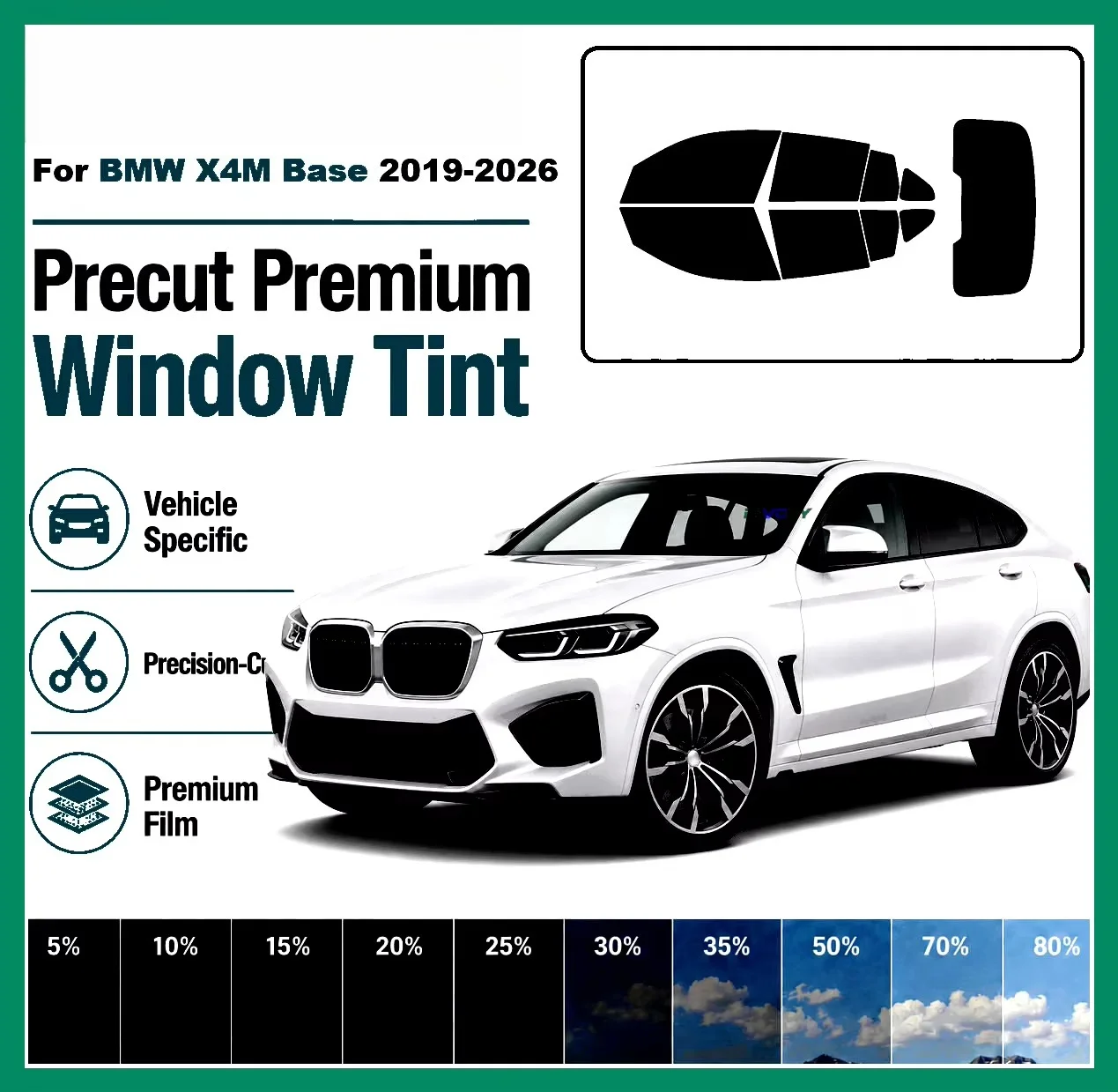 For BMW X4M Base 2019-2026 Pre-Cut Window Tint Film Vehicle-Specific Full Kit Front & Rear Windows Precision-Cut