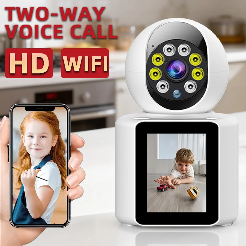 

Беспроводная Wi-Fi камера видеонаблюдения 2 МП с функцией видеозвонка, монитор для безопасности ребенка, 2,8-дюймовый экран, PTZ, автоматическое отслеживание, водонепроницаемая IP-камера