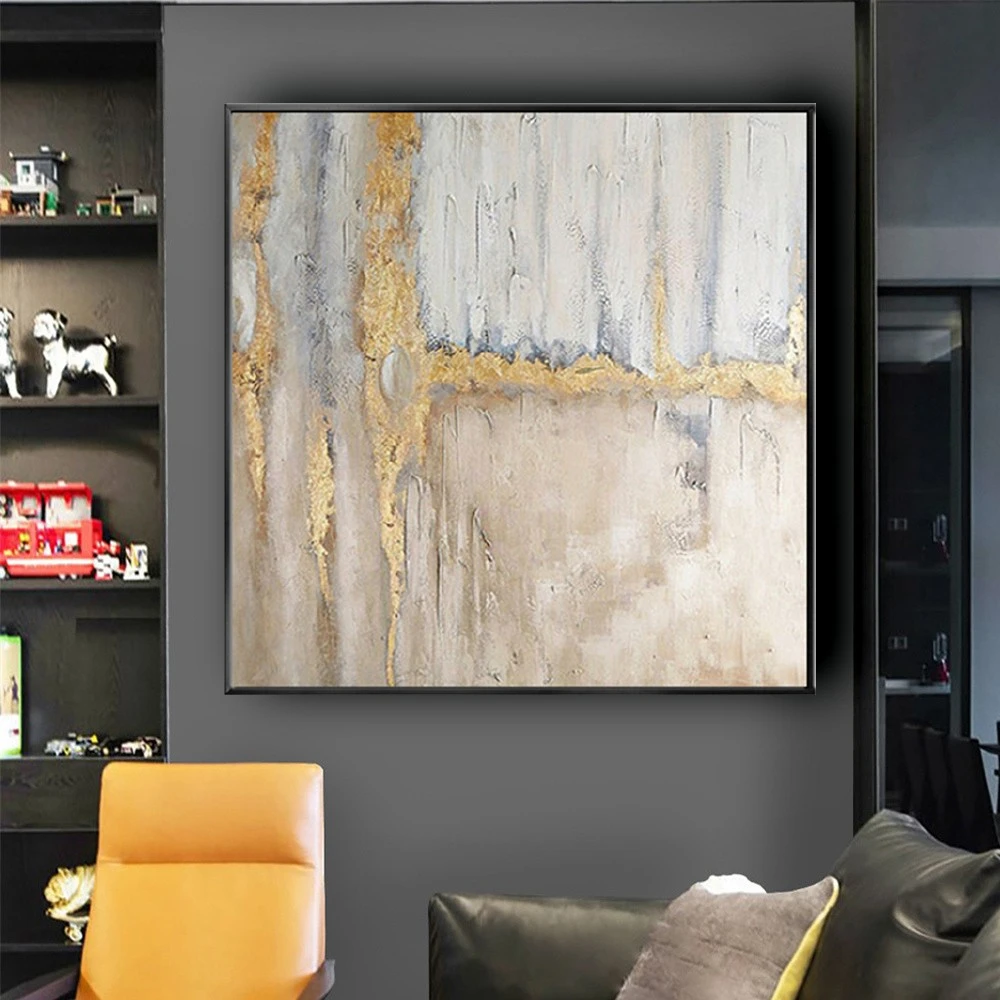 رسمت باليد الحديثة النفط اللوحة الأصفر الذهبي الرمادي قماش المشارك مجردة صورة قلادة للمنزل ديكور نمط جدار الفن جدارية #3
