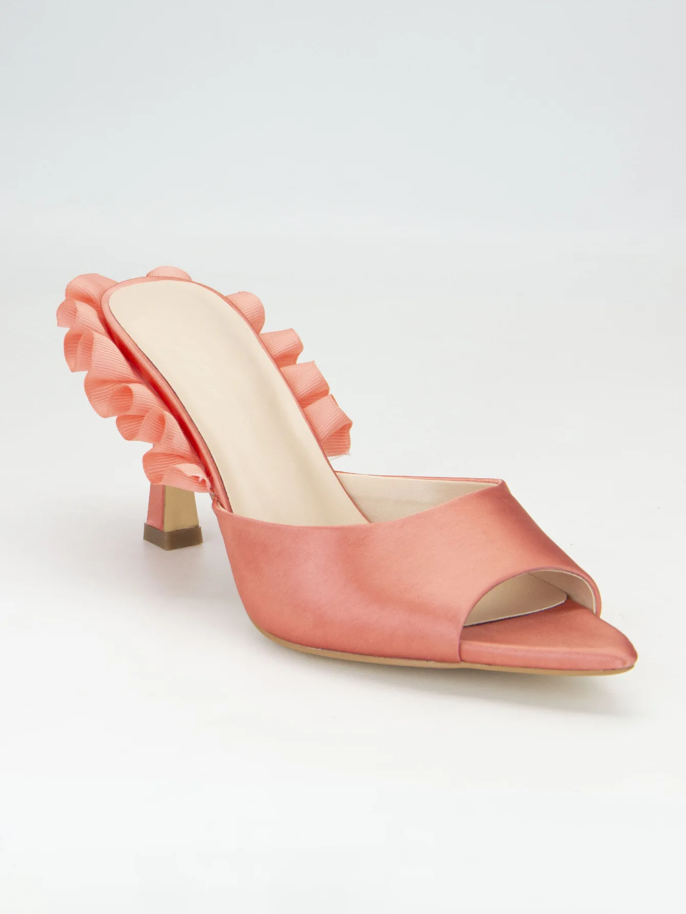 

Pleated Flower Square Toe Satin Slippers Female Elegant Sweet Casual Thin High Heels Shoes Lady Fashion Out Side Slippers