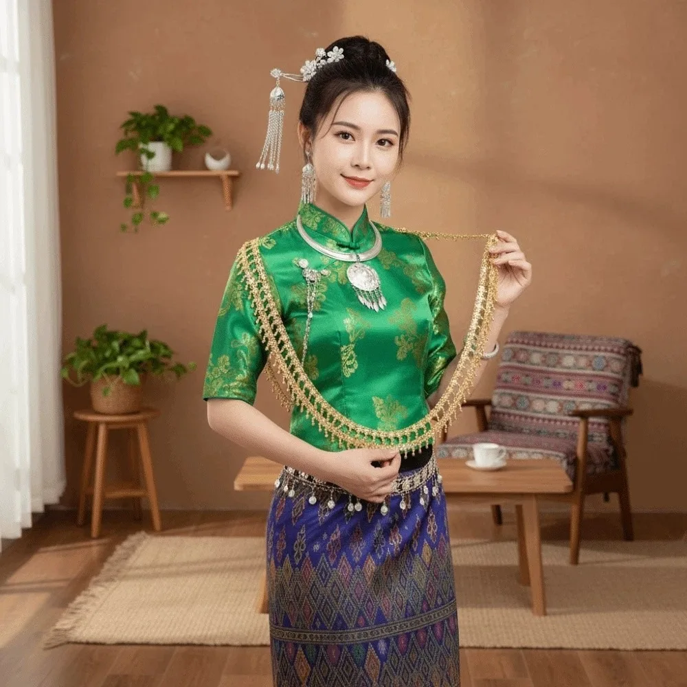 

Retro Golden Shoulder Chain Multi-purpose Layered Necklace Thai Crossbody Jewelry Long Adjustable Dai Style Shoulder Chain
