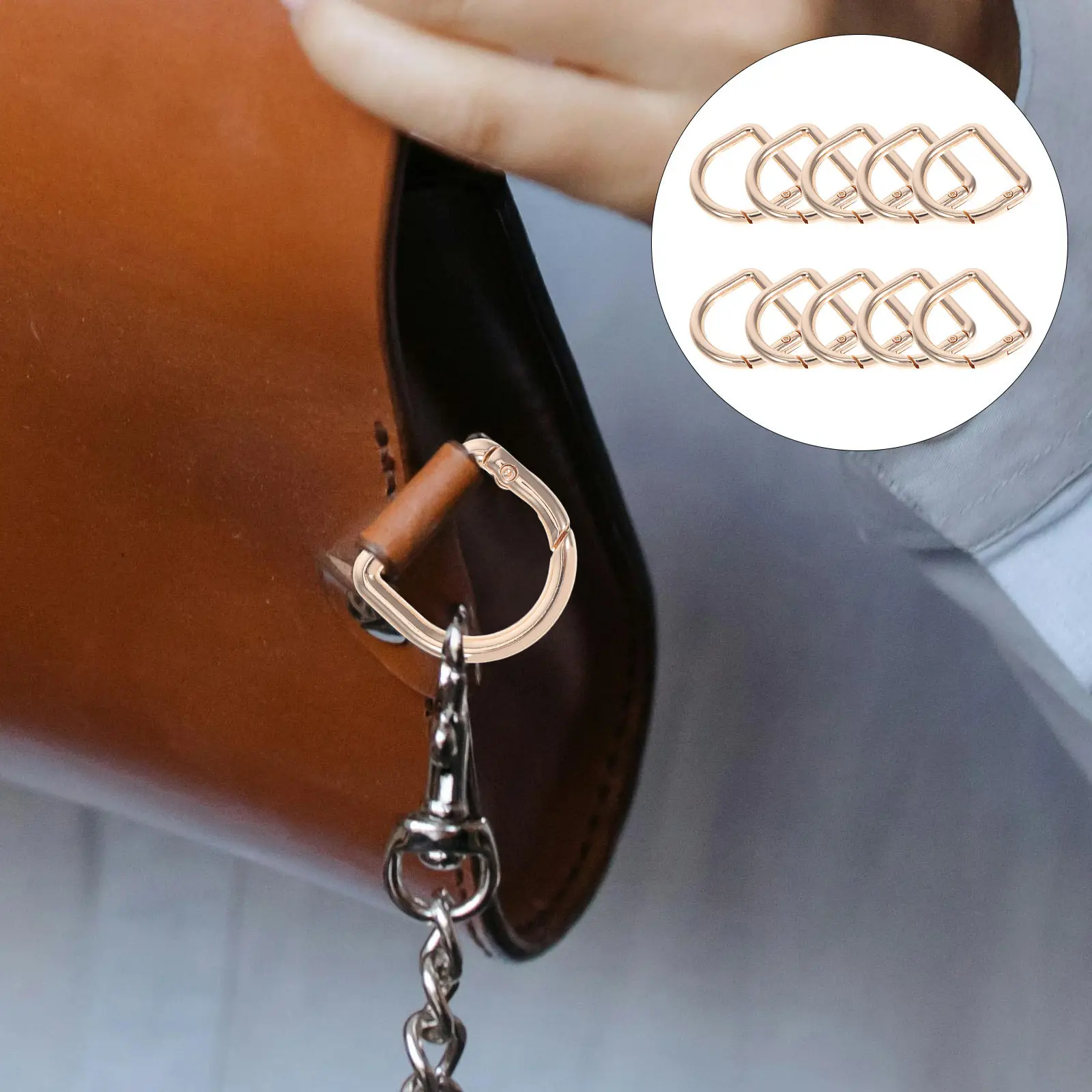 10Pcs D-Shaped Semicircle Spring Buckle Zinc Alloy Metal Strap Clip for Purse Handbag DIY Bag Making Hardware Accessories