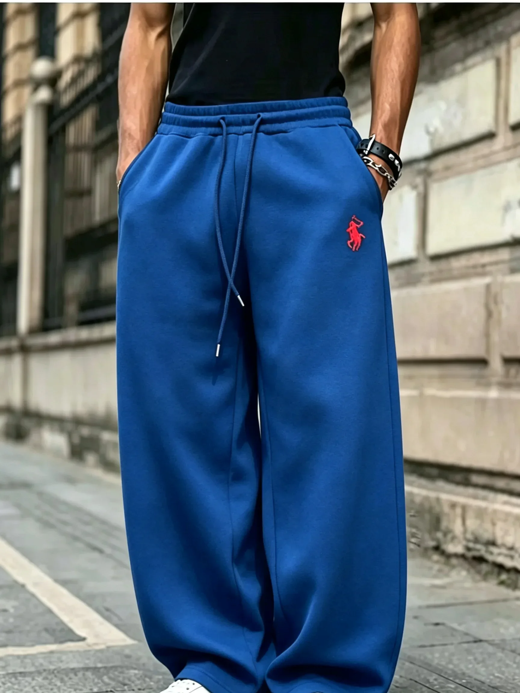 2026 Herren Streetwear Weite Jogginghose mit Hufeisen-Stickerei, lässige Sport-Langhose, modische lockere Hose für den Herbst – Detail 6