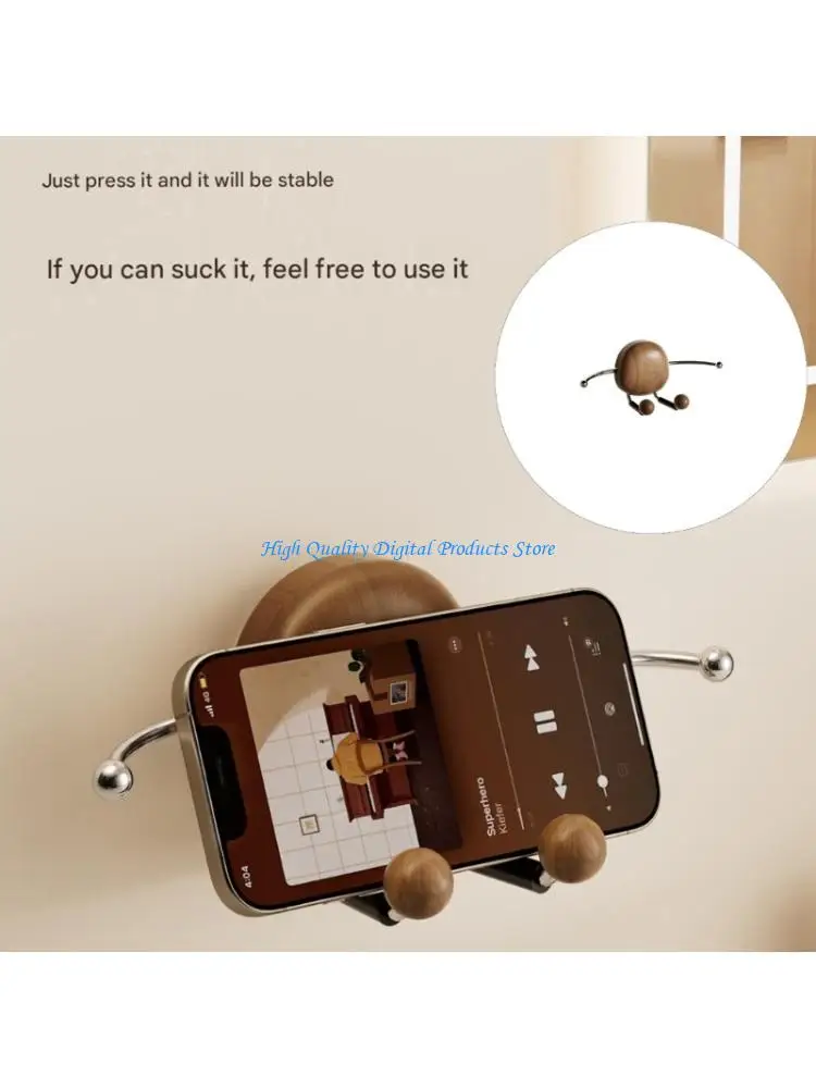 U2JE Retro Wooden Phone Holder with Vacuum Suctions Base Multiple Functional Suctions Cup Mount for Smooth Wall In House Office