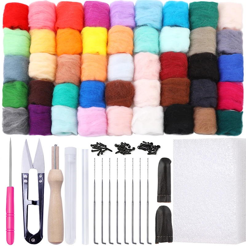 KRABALL 36 Colors Felting Wool Needle Felting Kit Wool Felting Tools Handmade Felt Needle Felting Fabric Materials Accessories