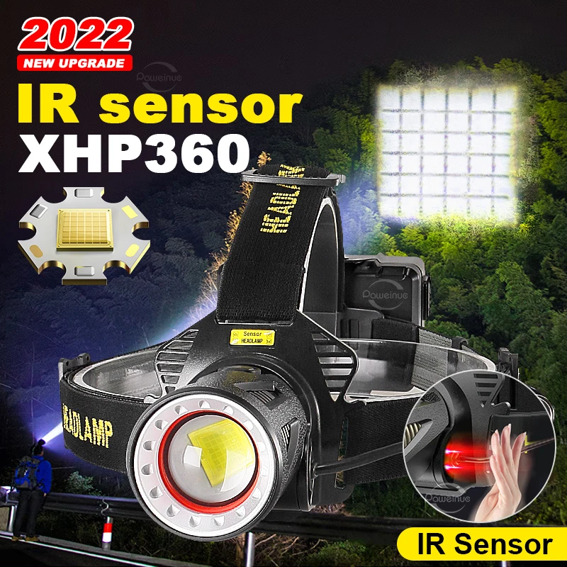 

XHP360 XHP100 Super Bright Long Range Zoomable Emergency Sensor Headlight Powerful Led Headlamp Portable Outdoor Fishing Camping