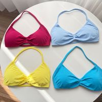 Impact Strappy Bra - Women High Support Seamless Yoga Sports Bra Thin Strap Halter Workout Top Scrunch Back Pure Color Gym Tank