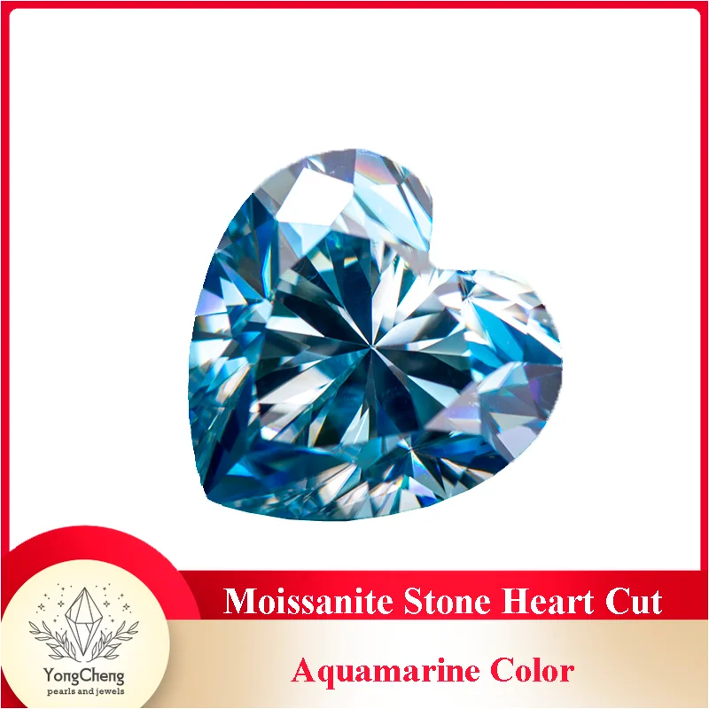 

Moissanite Stone Heart Cut Aquamarine Color Gemstones Lab Grown Advanced Jewelry Making Materials Diamond with GRA Certificate