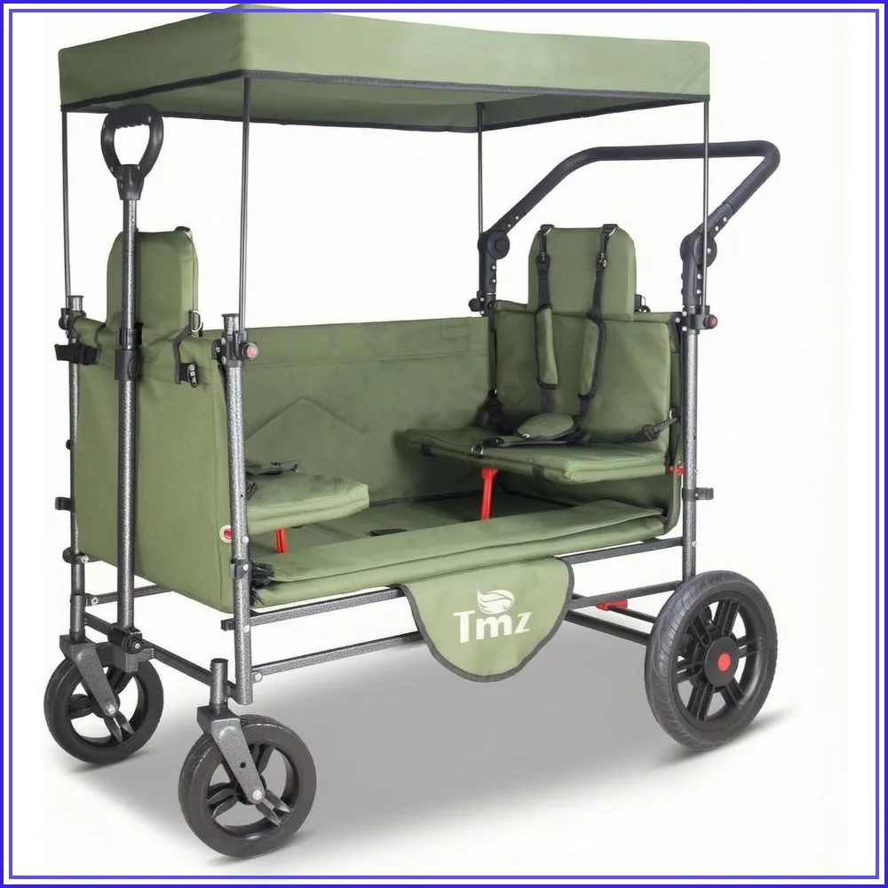 265 lbs Capacity Collapsible Wagon Cart Side-Opening Seat Conversion, Foldable, 2 Seats
