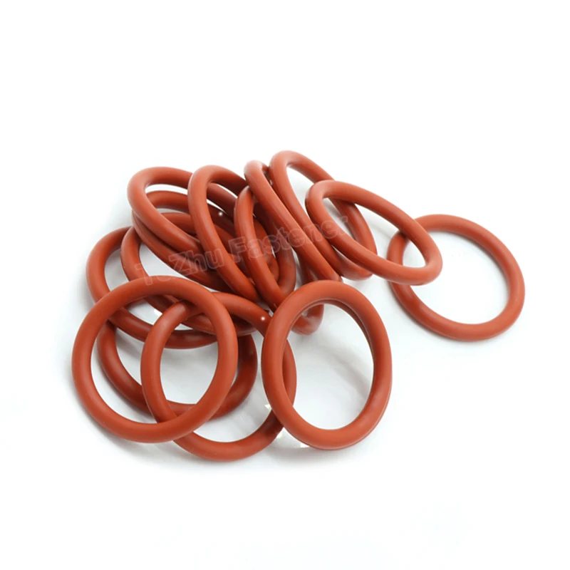 Anel-O vermelho do silicone do produto comestível, borracha impermeável da arruela, gaxeta redonda isolada do selo, VMQ, CS 1, 1,5, 2, 2,4, 3, 3,5mm, OD 5-27mm, 50 PCes
