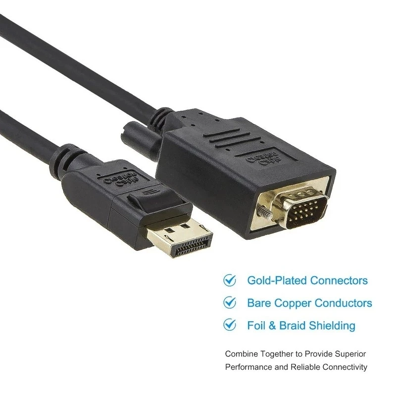 DP to VGA adapter cable, Displayport to Vga double male cable DP male to VGA male cable black