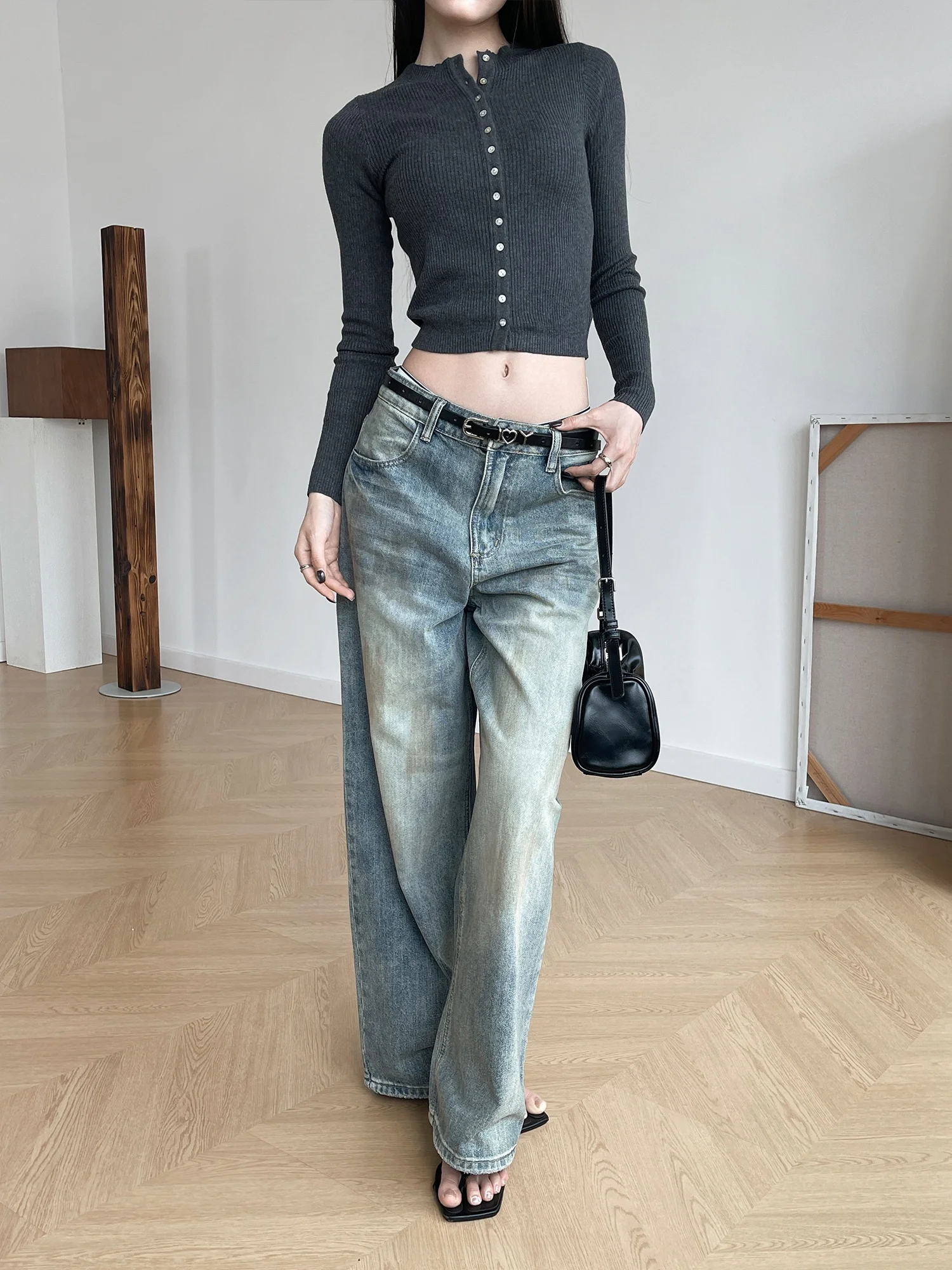 

Свободные прямые джинсы Waed American Sle для мужчин и женщин, повседневные удобные хлопковые джинсовые брюки с эластичной резинкой на талии