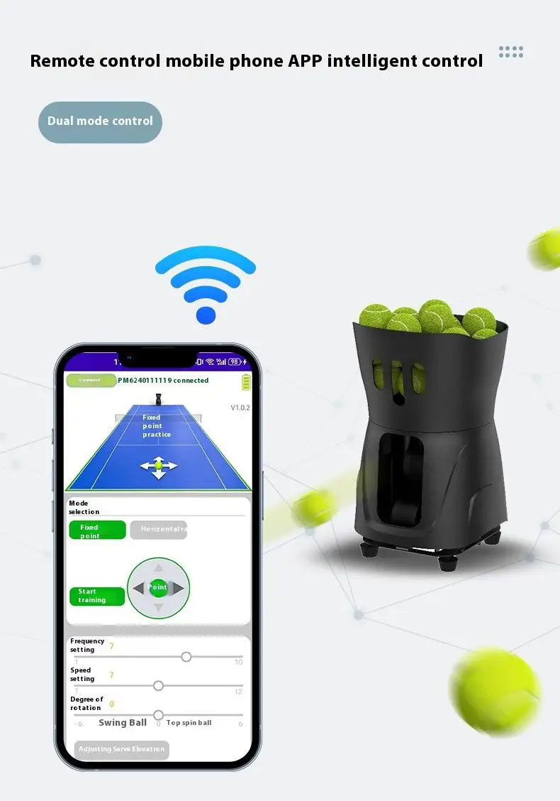 Controllo remoto dell'app del telefono della macchina da lancio automatica del pickleball per l'attrezzatura da allenamento per il tennis