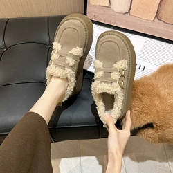 Scarpe punta tonda stivali da donna stivali-donna tacco piatto peluche calzature invernali Australia Med 2023 pelliccia Lolita gomma neve caviglia Flock L