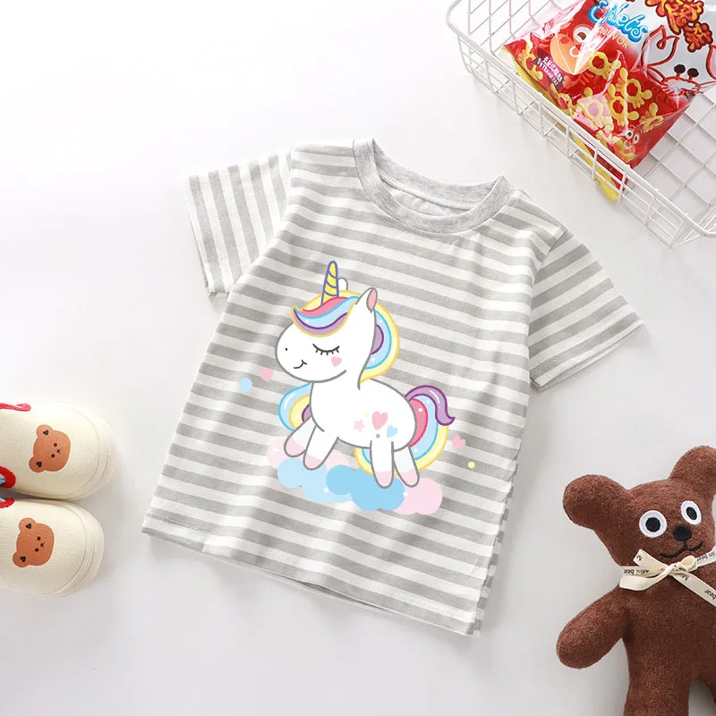 Camiseta listrada dos meus pequenos ponys, roupas infantis kawaii, unicórnio, desenho animado, anime, manga curta, roupas para casa, top kawaii