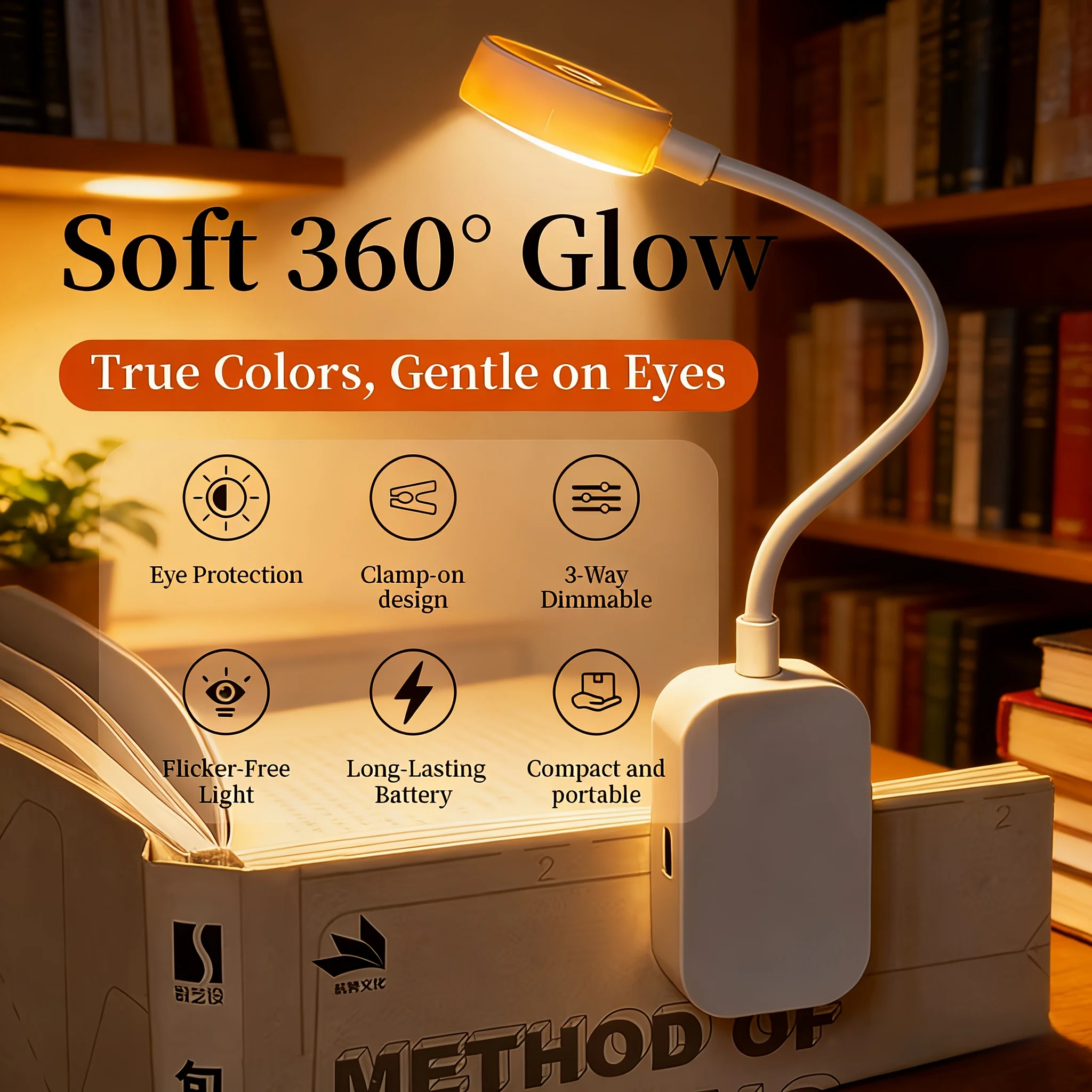 

Mini Clip Book Lamp LED Table Lamp Eye Protection 3 Colors USB Rechargeable Night Light Portable Bedside Student Reading Lamp