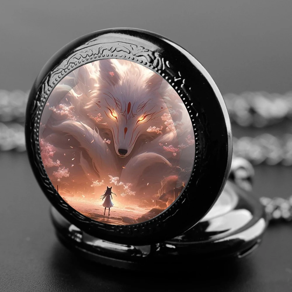 New Anime Genshin Quartz Pocket Watch for Women Men Black Necklace Unique Pendant Clock Chain Watch Gift Accessories