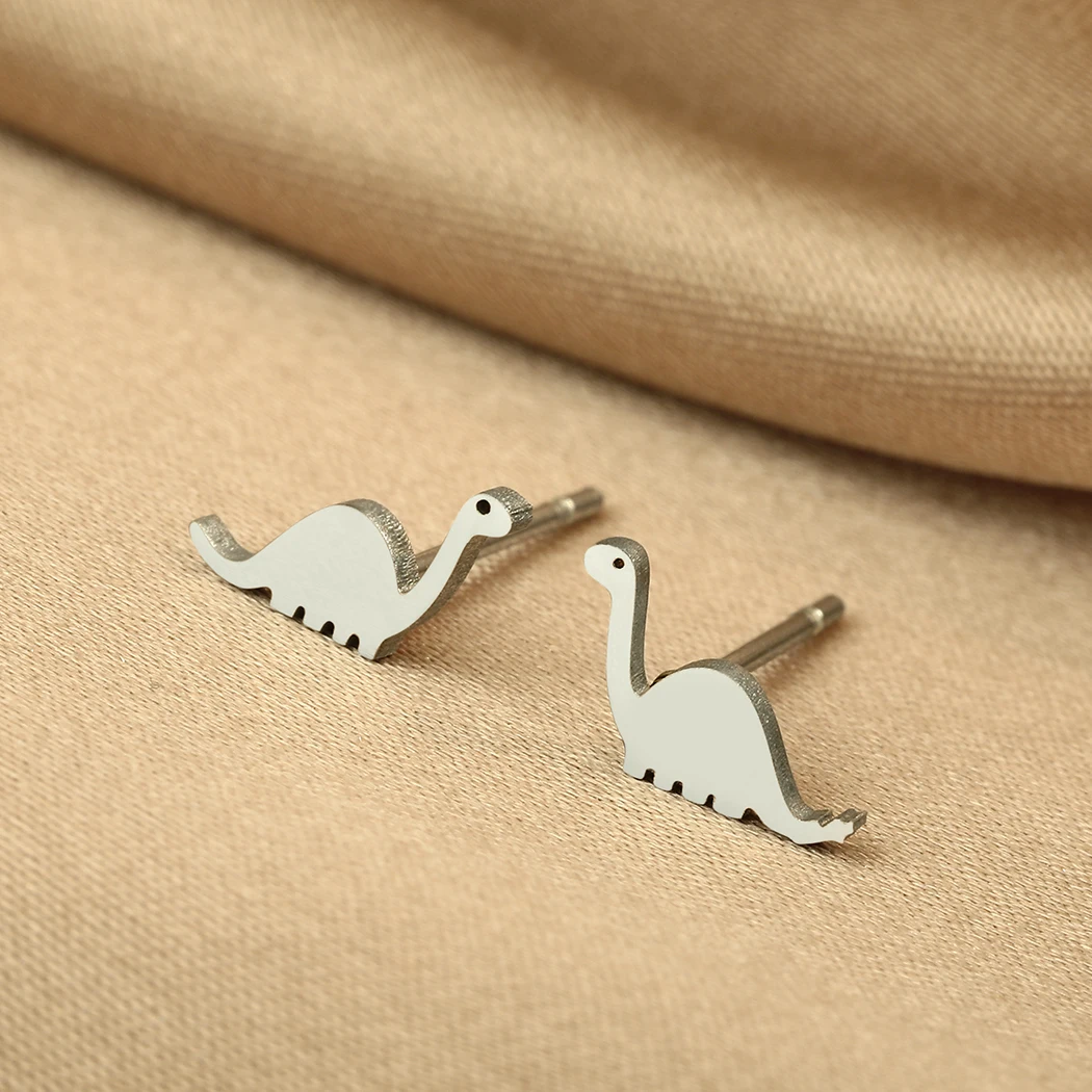 Kinitial Stainless Steel Dinosaur Stud Earrings For Women Vintage Punk Jewelry Animal Men Earrings Gift