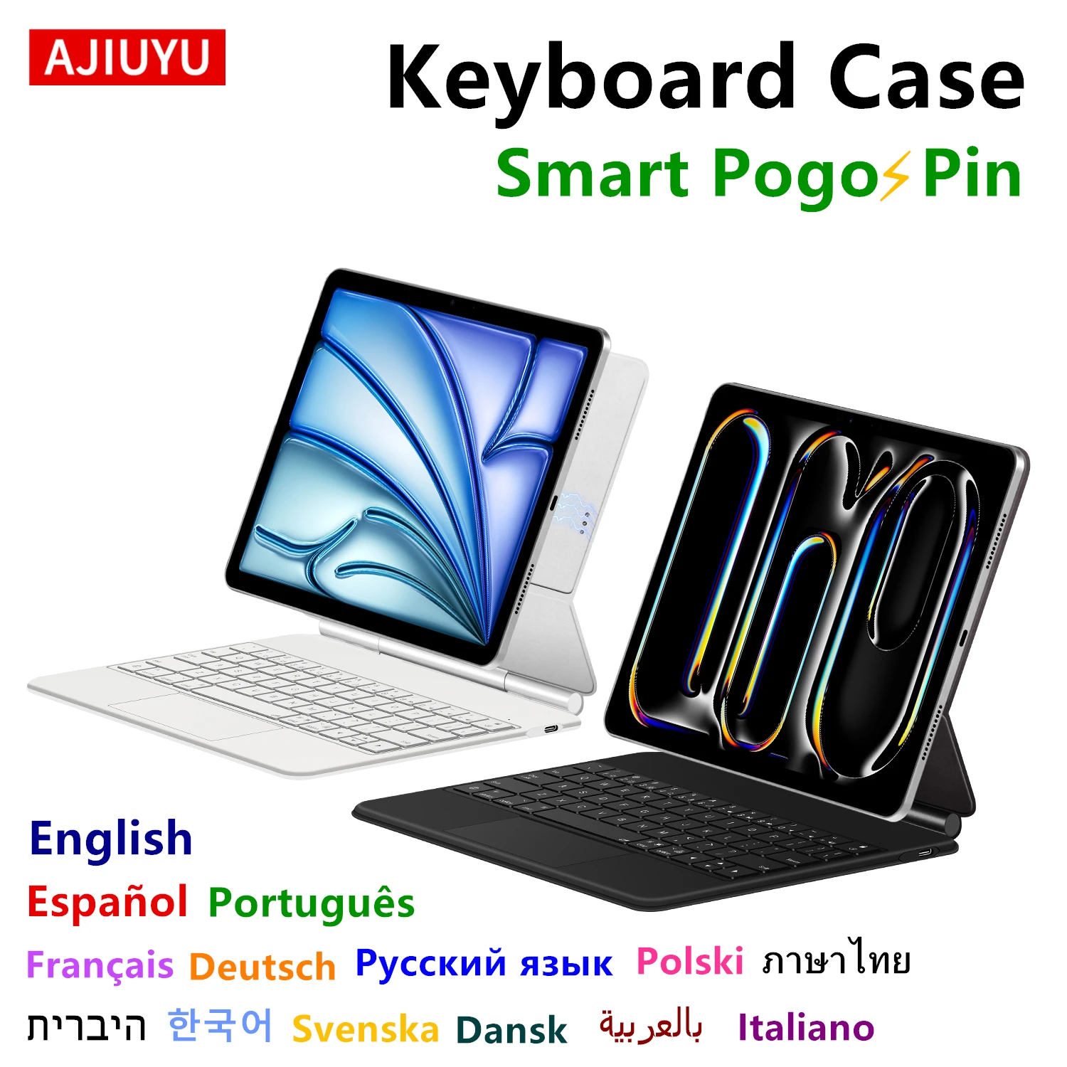 AJIUYU Magic Keyboard Case For iPad Pro 11 / 12.9 M4 13 Air 4th 5th 6th M2 M3 M1 3rd Smart Pogo Pin Direct Connection Backlight