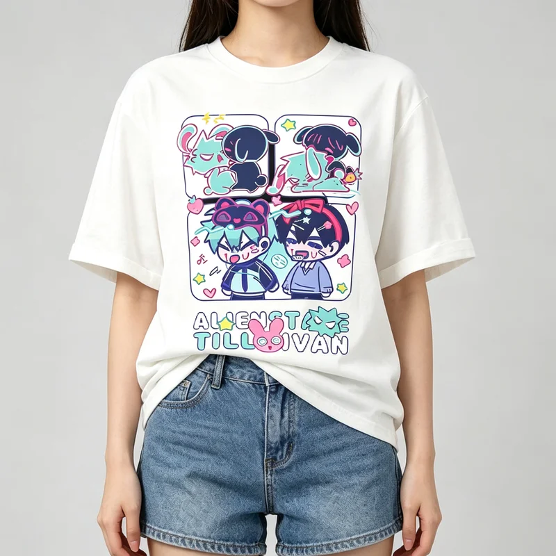 Alien Stage T-shirt Femme Gyaru Retro Meme Tshirt Japan Gyaru Emo Party Psychedelic Cotton Unisex Japanese Anime Graphic Top