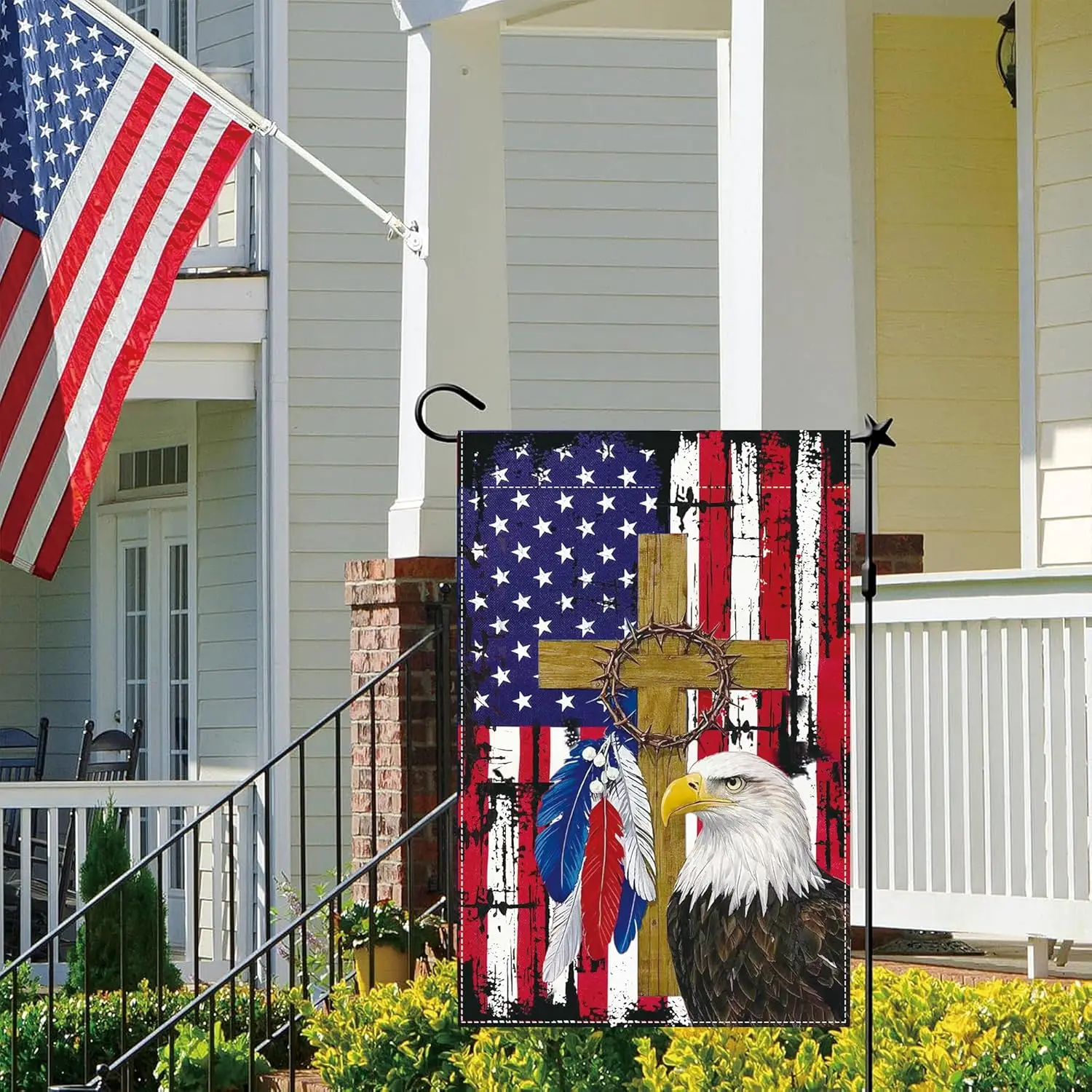 4th of July Garden Flag 12x18 Inch,Patriotic Stars and Stripes Eagle Wreath Outdoor Summer Garden Flag Double Sided Outside  SSL