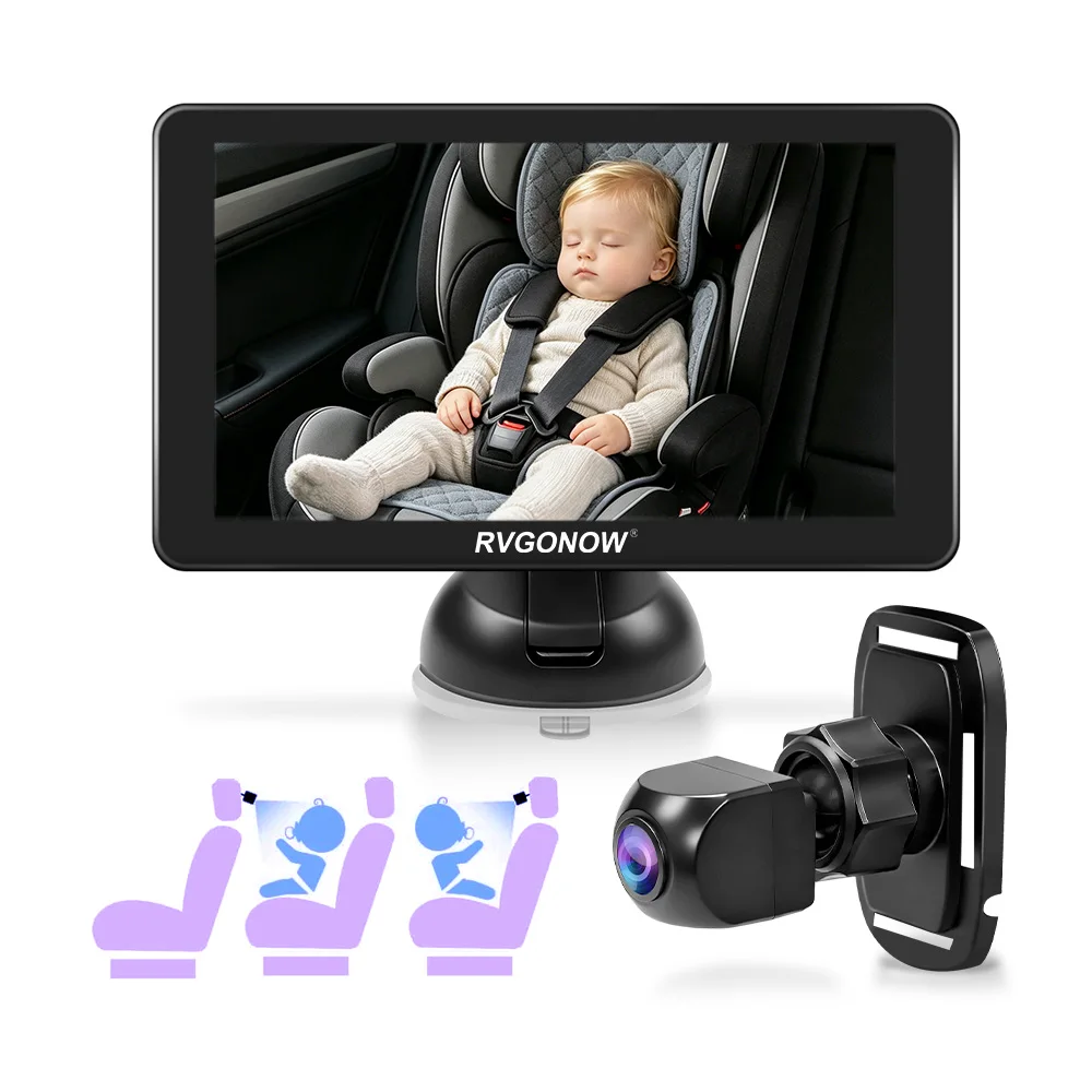 5 Inch Baby Car Monitor with 1080P Rear Facing Camera, Infant Car Mirror for Back Seat 150° Wide Angle for Toddler Kids Travel