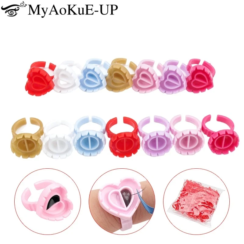 50 stücke Einweg Wimpern Verlängerung Kleber Ring Tasse Lash Lifting Kleber Tablett Pfropfen Falsche Wimpern Kleber Palette Make-Up-Tool