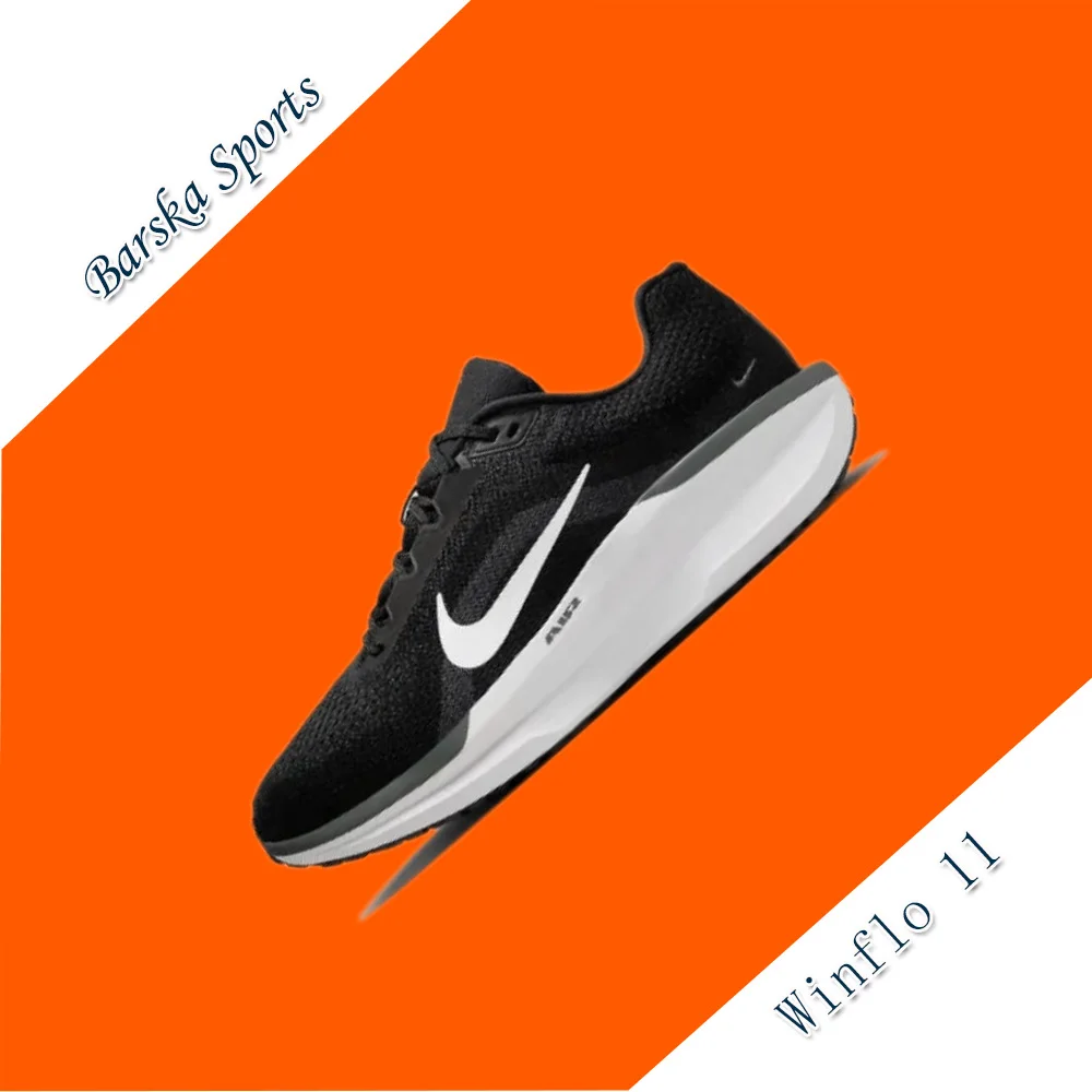 Nike Winflo 11, schwarze Low-Top-Laufschuhe für Herren und Damen, bequeme, stoßdämpfende, rutschfeste, tragbare Sportschuhe