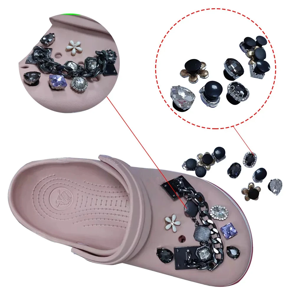 1pcs Diamond Square Oval Flower Metal Shoes Button Accessories Garden Shoe Decorations for Adult Designer Charms