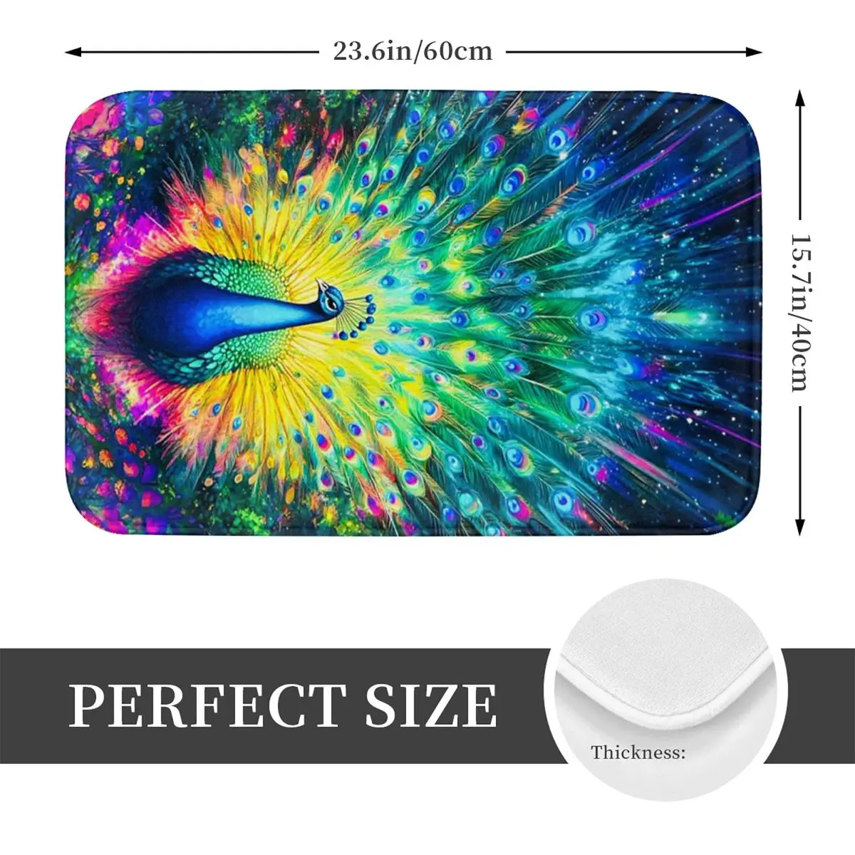 Peacock Feathers Anti-slip Doormat Floor Mat Washable Carpet Rug for Kitchen Entrance Home Living room Footpad Mats