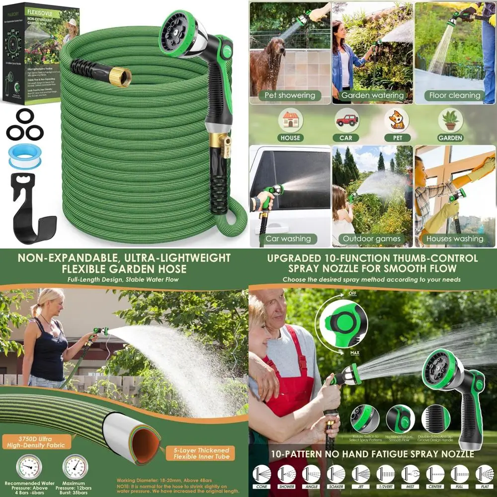 

Ultra Lightweight 75-Foot Flexible Garden Hose with 10-Pattern Nozzle, Leak-Proof, High-Density Fabric for Durable Outdoor Water