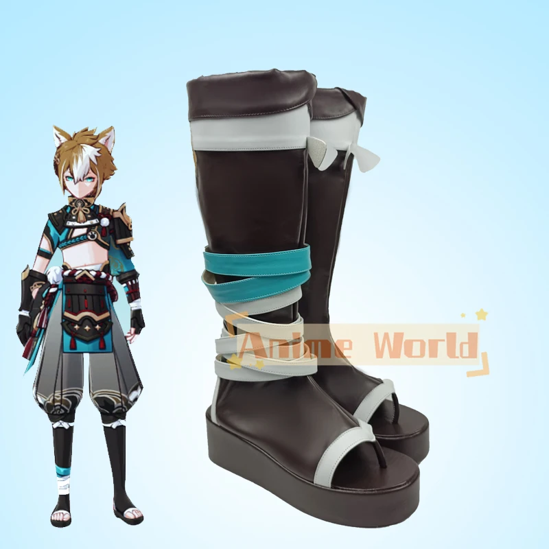 Game Genshin Impact Gorou Cosplay Schoenen Hoge Laarzen Cosplay Gorou Zwarte Schoenen Dames en Heren Cosplay Halloween Schoenen