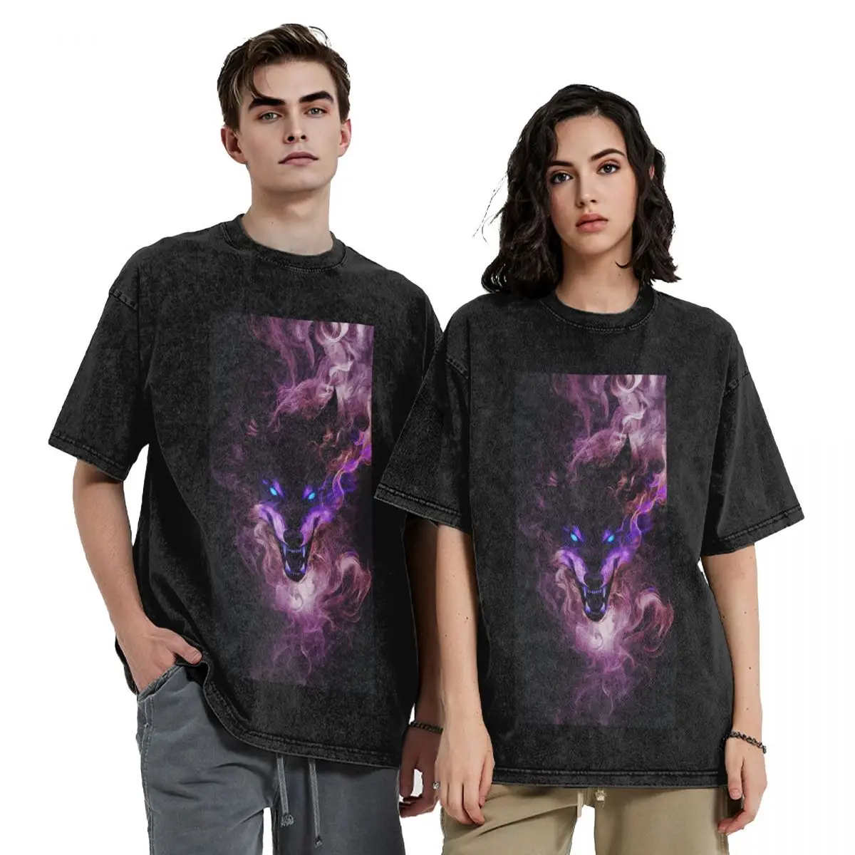 

Snarling Werewolf Wolf Animal Hip Hop Short Sleeve T-Shirts Washed Tops Tees Streetwear T Shirt Printed for Men Women