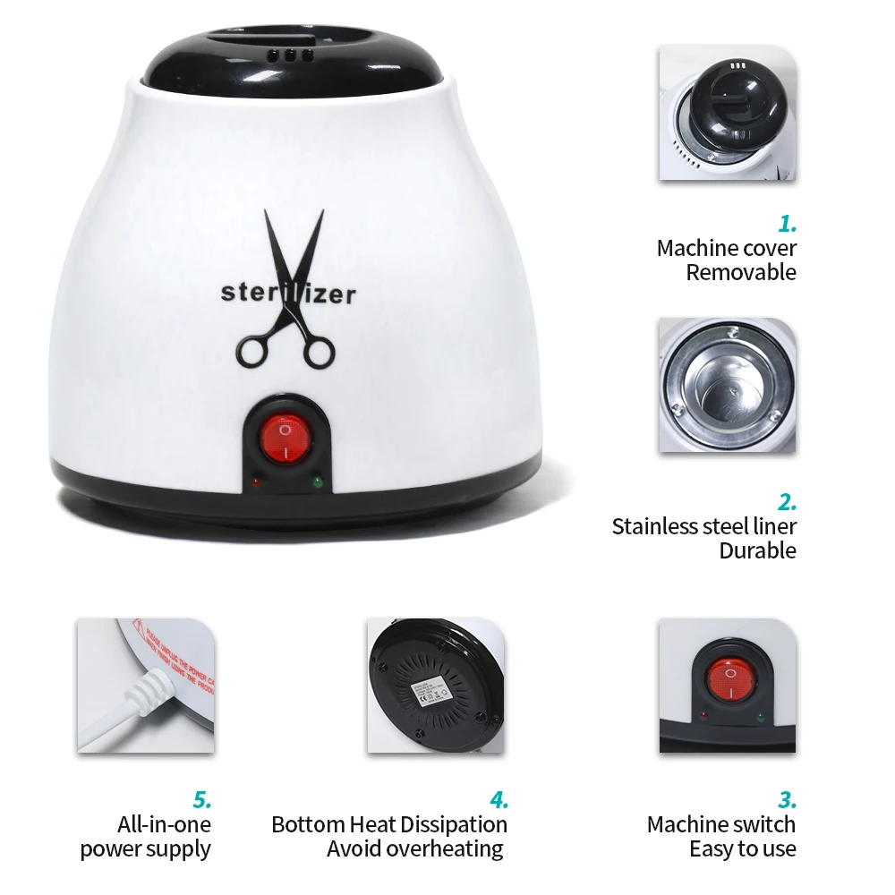 YIKOOLIN 100W Nail Tool Sterilizer Pot High Temperature to Clean Nail Tool Disinfectant Jar Tweezer Disinfectant Container