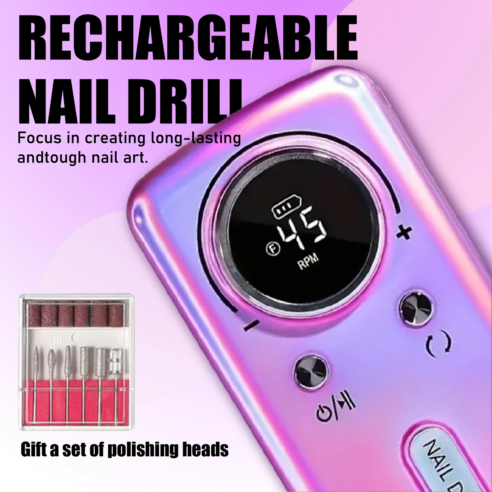 6pcs-Portable Nail Drill Electric File 45000RPM Professional Rechargeable Nail Sander Cordless Nail Drill for Acrylic Nails Remo