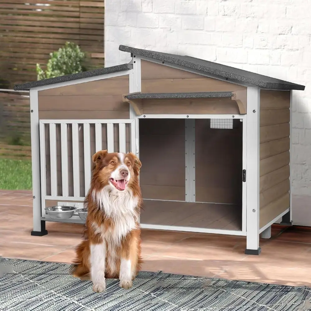 

Для наружного использования с металлическим каркасом, водонепроницаемым дизайном - всепогодная деревянная будка с раздвижным окном и металлическим каркасом (коричневый-1, L)