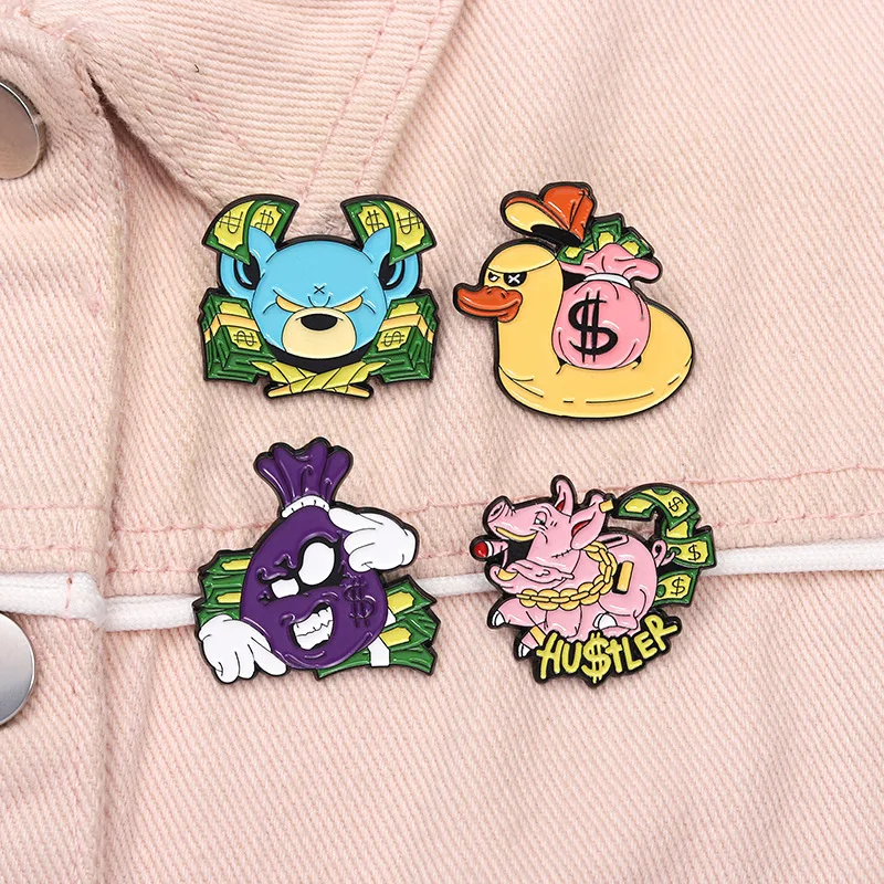 Cartoon Dollar Emaille Pins Geldbörse Get Rich Banknoten Rose Topf Schmetterling Geld Tasche Schwein Burger Geld Abzeichen Broschen Schmuck Geschenk