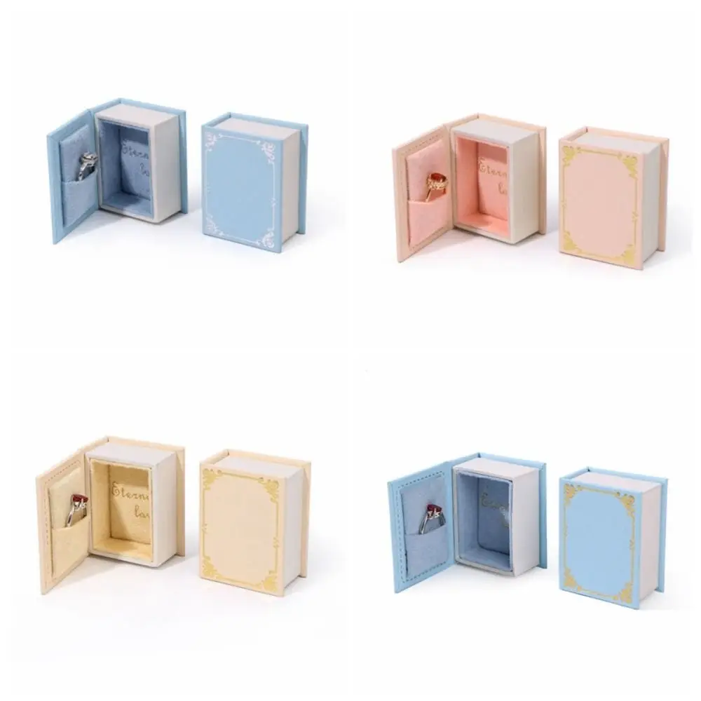 Flip Lid Book Shape Ring Box Stud Earrings Storage Box Engagement Ring Box Jewelry Packaging Solid Color Jewelry Display Case