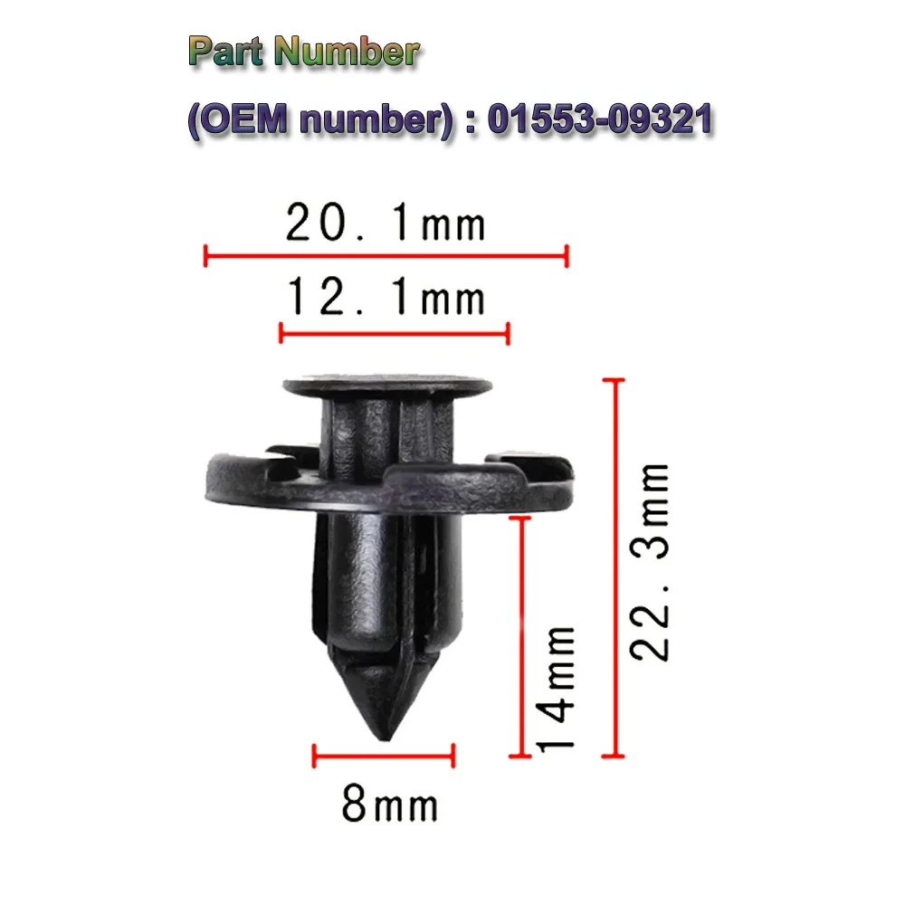 For Nissan 350Z Z33 370Z 2002 - 2014 100PCS 8mm Push Type Retainer Clip Fender Liner Clips 01553-09321 Trim Rivet Body Fasteners