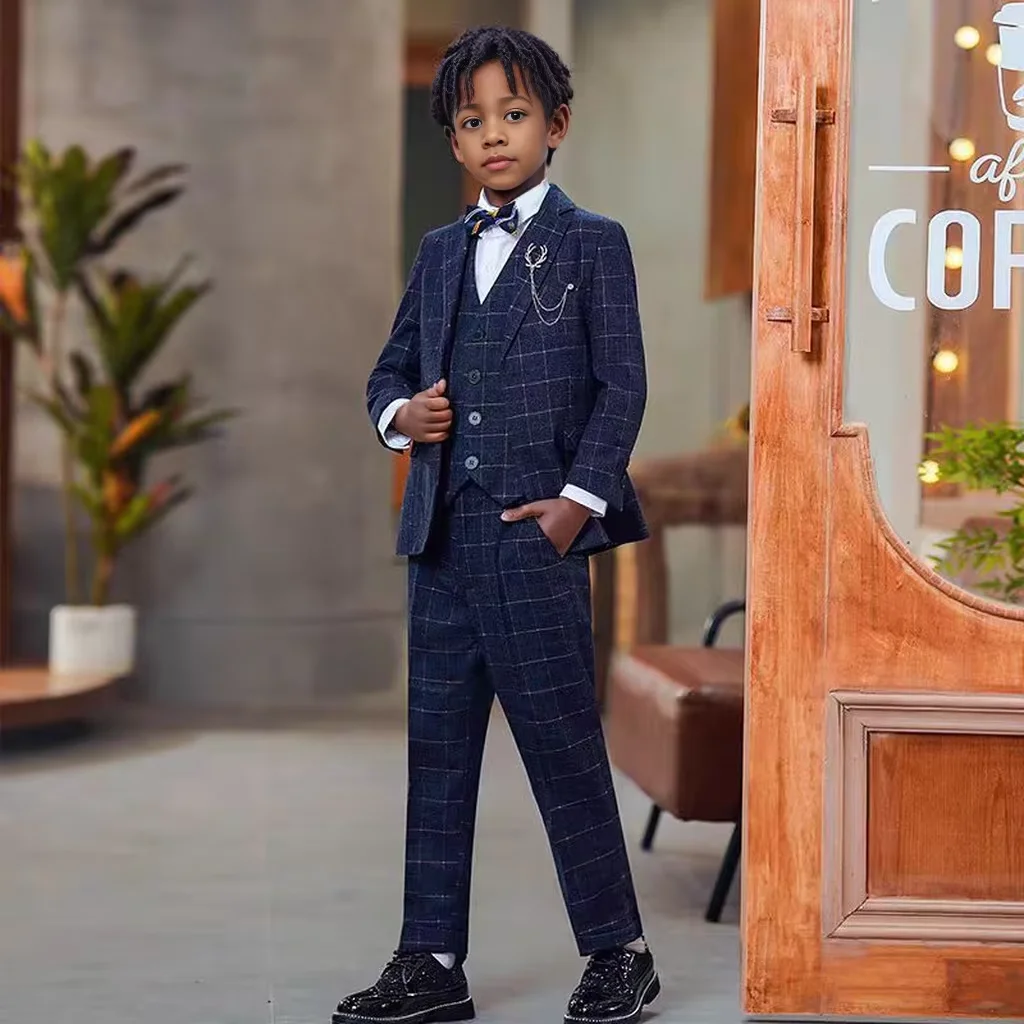 

Boys' Suit Set Three-Piece Handsome British Style 3 to 16 Years Piano Performance Fashion Show Boys' Dress