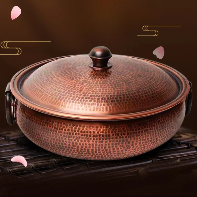 Household Mandarin Duck Copper Pot, Handmade Hotpot Basin for Induction and Gas Cooker, Dual-Flavor Cooking