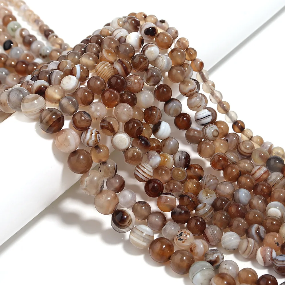 1 String 4/6/8/10/12mm Light Brown Striped Agate Beads Natural Stone Bead for Jewelry Making DIY Bracelet Necklace Accesorios