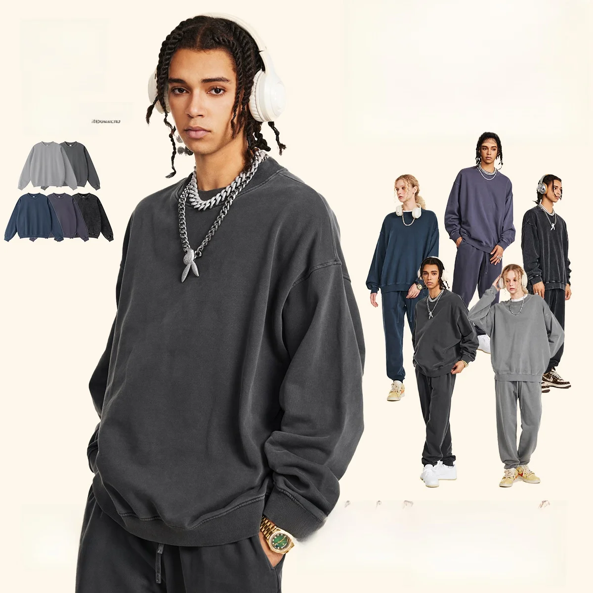 

Мужская толстовка Waed Pure Color с длинным рукавом, свободного кроя, осенняя, модная, повседневная, в уличном стиле, винтажная, из хлопка