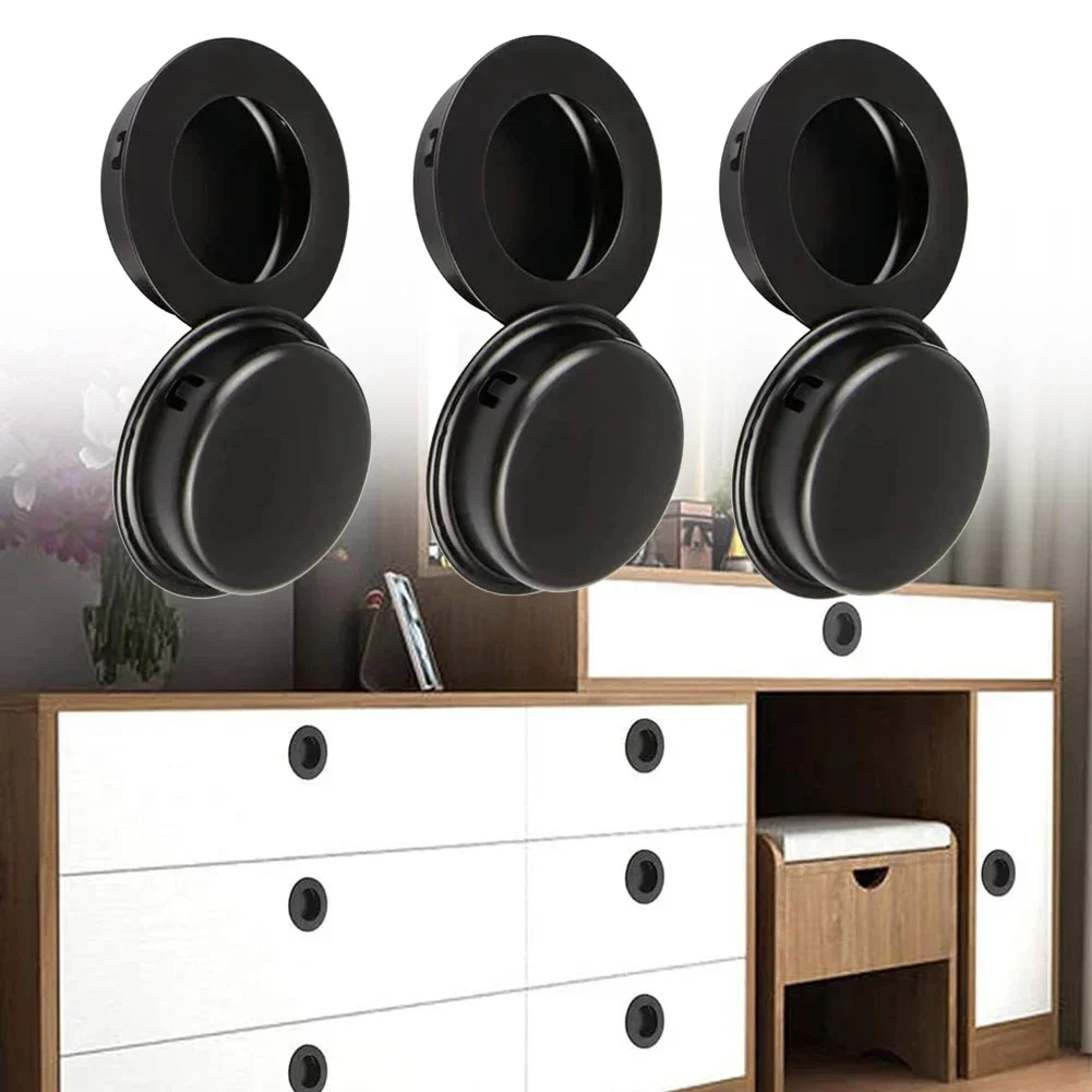 6 PCS Retro Cabinet Door Handles Stainless Steel Recessed Invisible Handle Cabinet Pulls Door Disk Room Round Ring Handle Pull