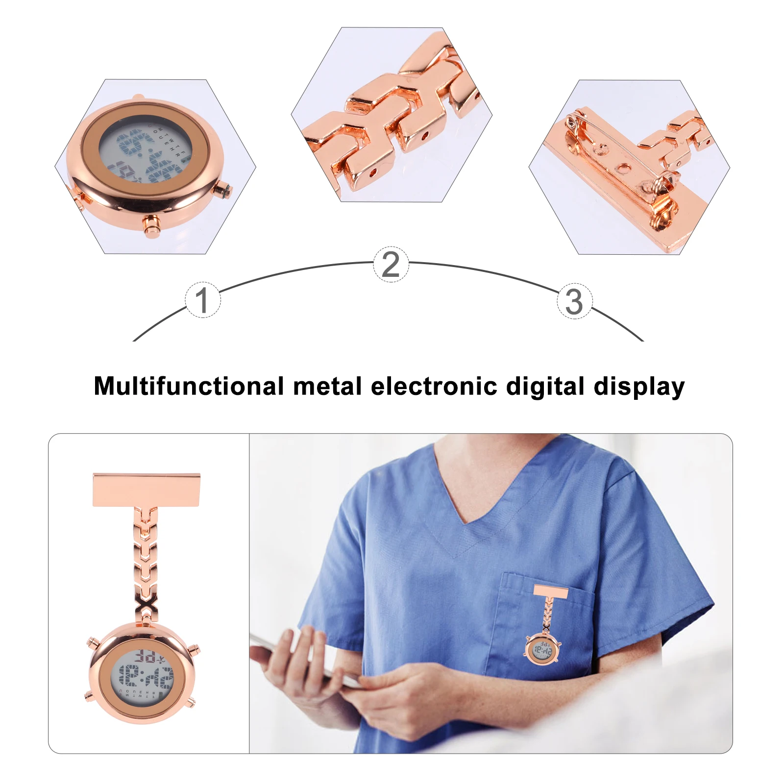 

Unisex Digital Lapel Pin For Nurses Alloy Portable Badge Electronic Nurse Watch Safety Pin Work Accessory Gift Idea Pocket Watch